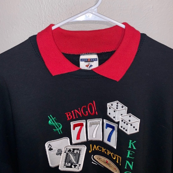 Jerzees Long Sleeve Black/Red Lucky Bingo Polo - Picture 5 of 5